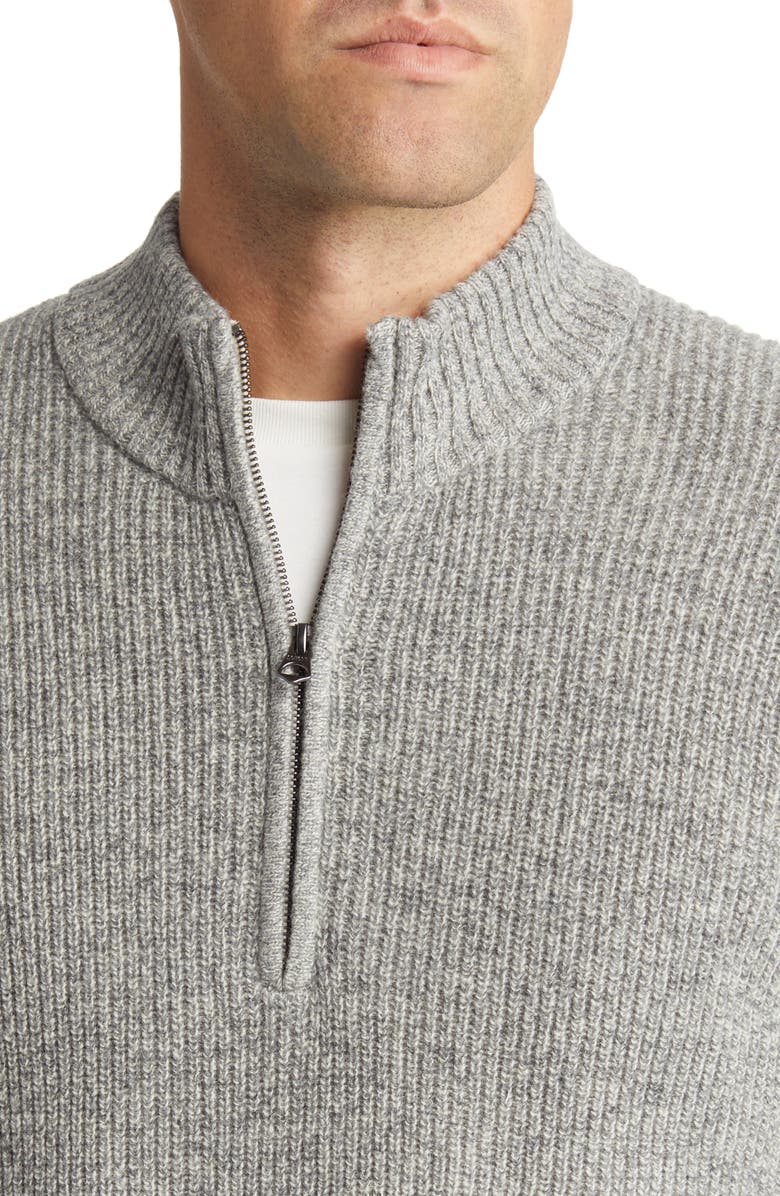 Schott NYC Half Zip Rib Wool Blend Sweater, Alternate, color, Heather Grey
