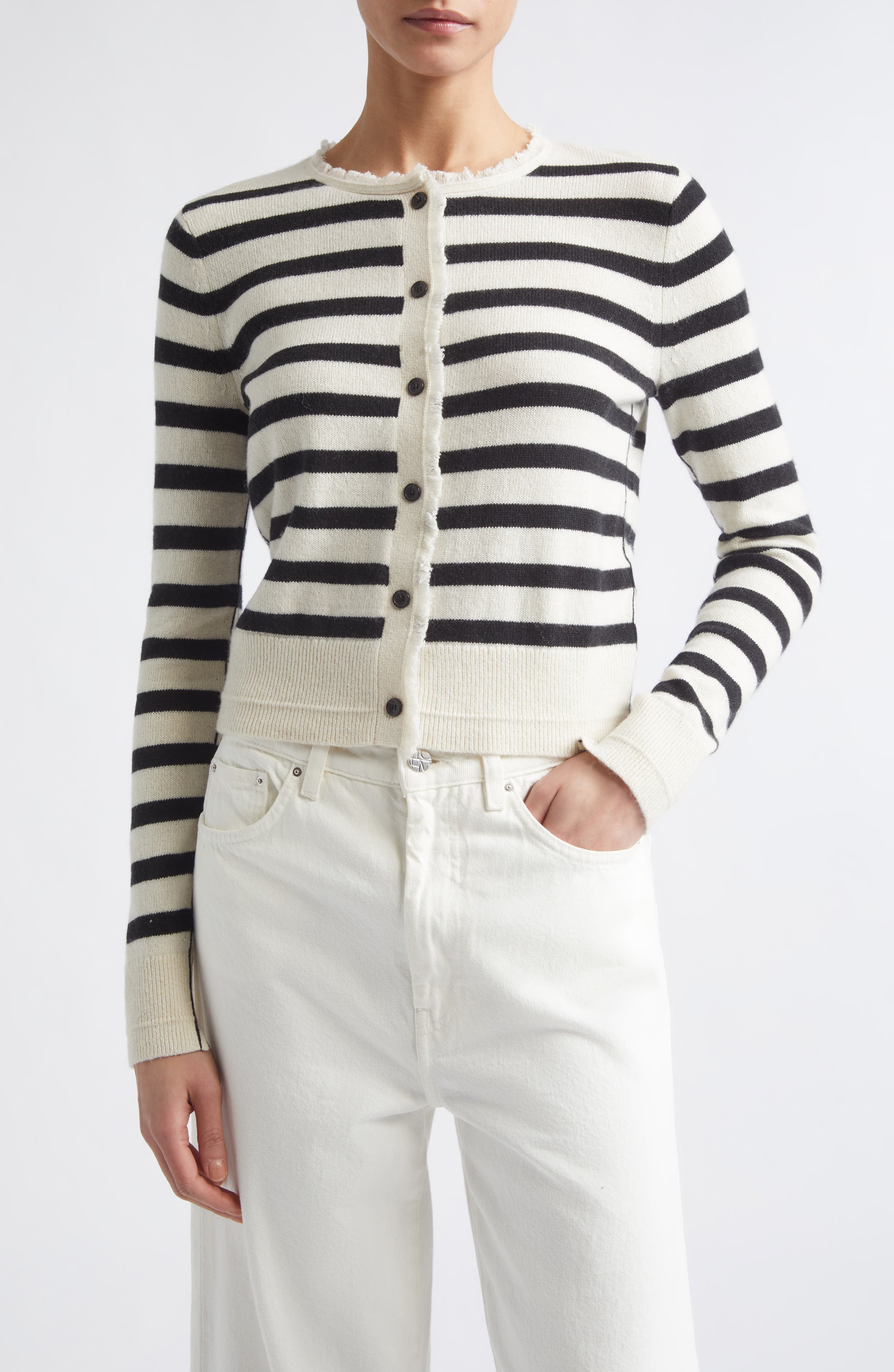 selected IVORY/ BLACK STRIPE