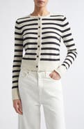 Maria McManus Fringe Trim Stripe Cashmere & Organic Cotton Cardigan