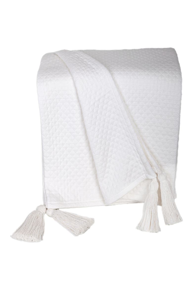 Khonsu Diamond Stitch Tassel Throw Blanket, Main, color, WHITE
