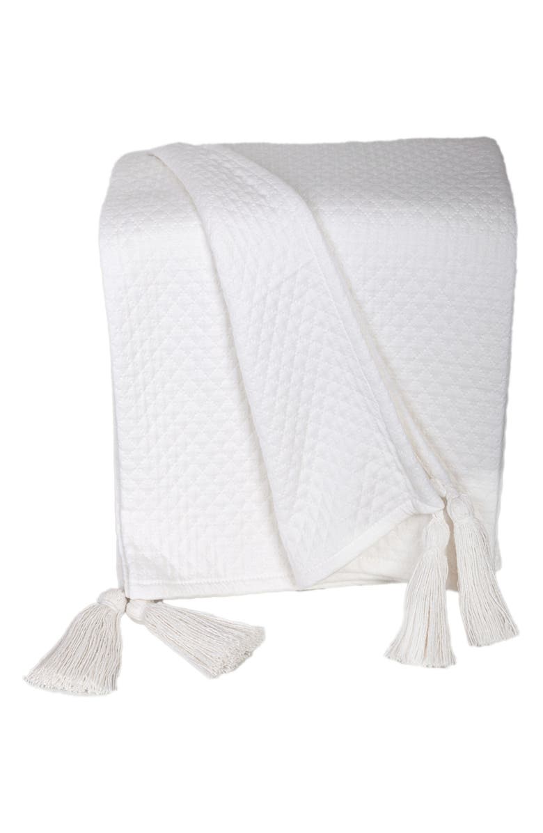 PARKLAND COLLECTION Khonsu Diamond Stitch Tassel Throw Blanket, Main, color, White