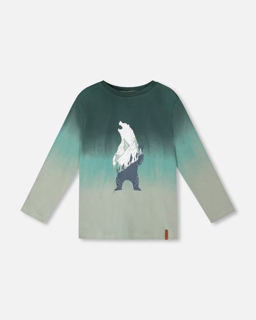 Deux Par Deux Long Sleeve Organic Cotton Gradient Jersey Tee In Green