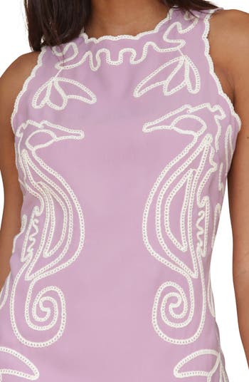 Avec Les Filles Embroidered Seahorse Sleeveless Minidress