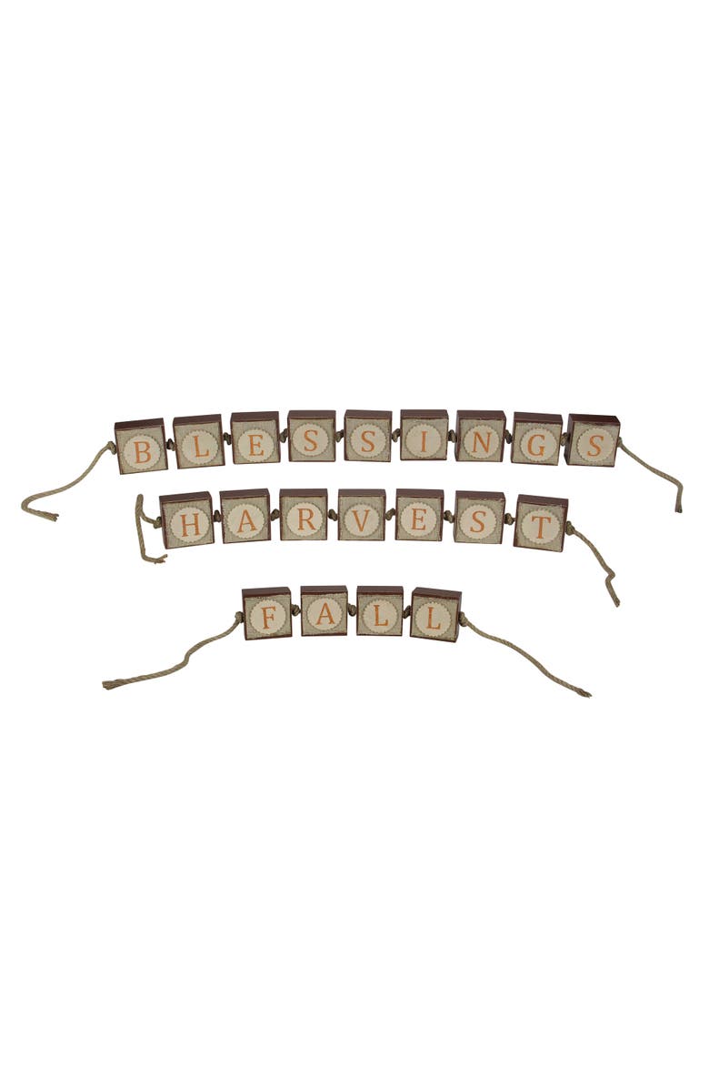 Melrose Set of 3 Brown and Beige Inspirational 'Fall Harvest Blessing' Thanksgiving Tabletop 32", Main, color,