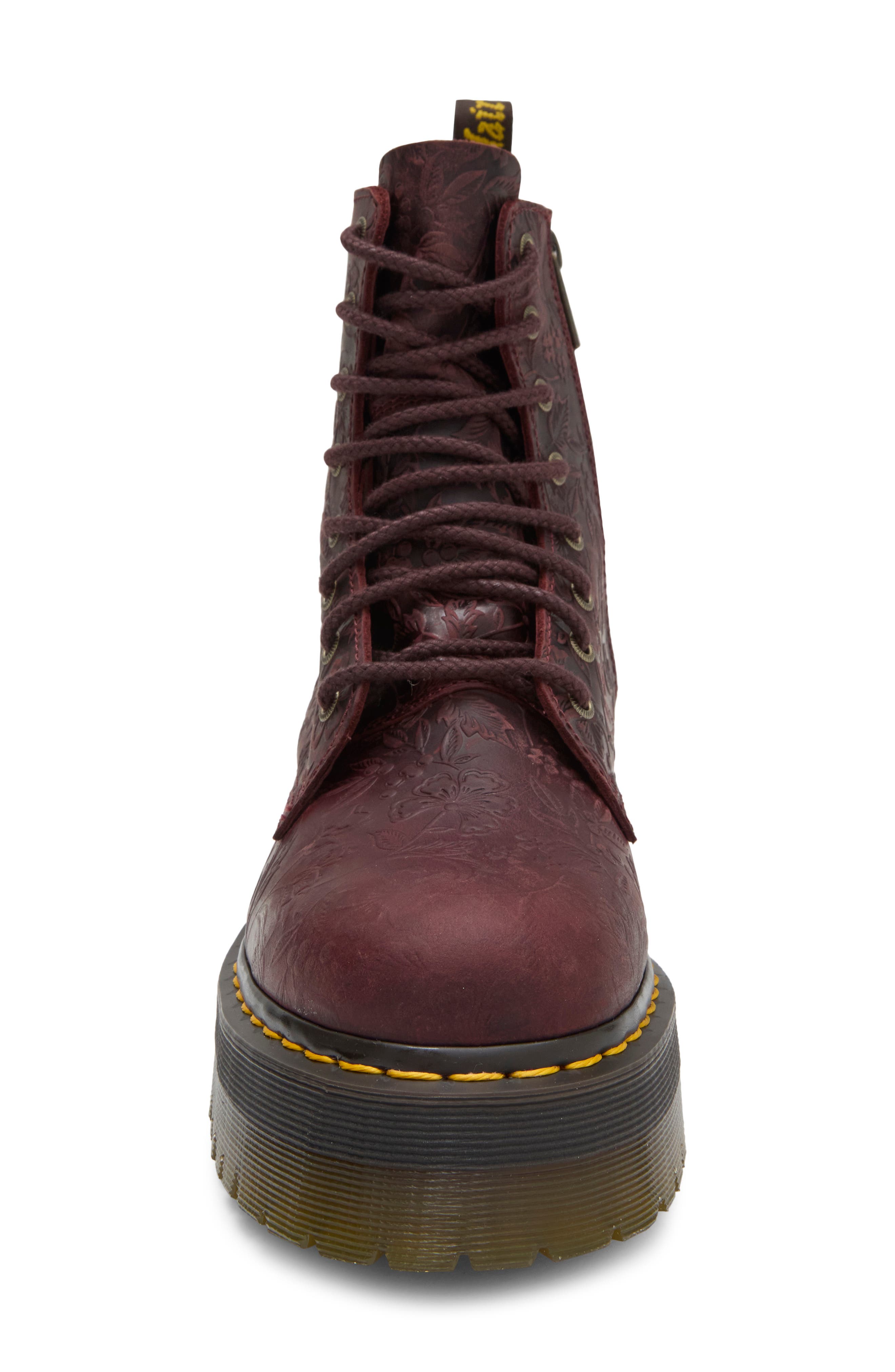Jadon Floral Embossed Leather Platform Boot, Alternate, color, CHERRY RED