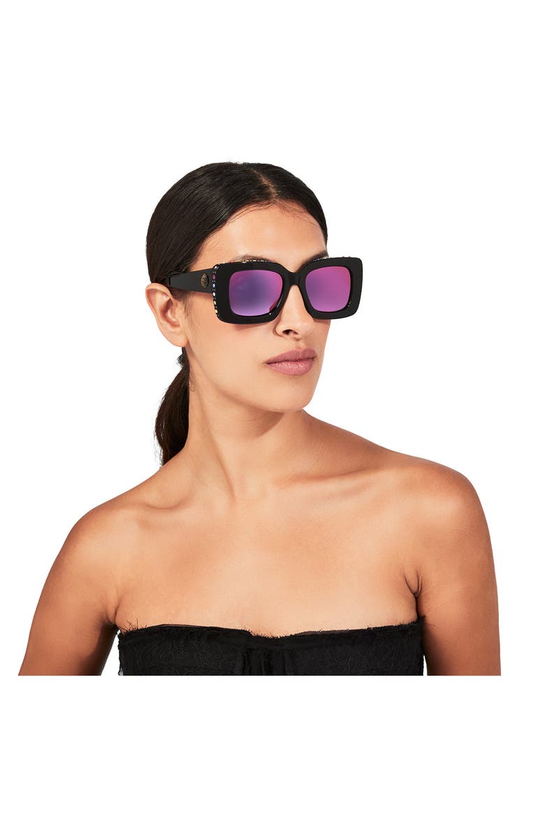 52mm Square Sunglasses, Alternate, color, BLACK/ RAINBOW