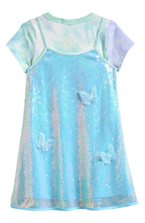 Ava & Yelly Kids' 3d Butterfly Sequin Dress & T-shirt Set In Blue