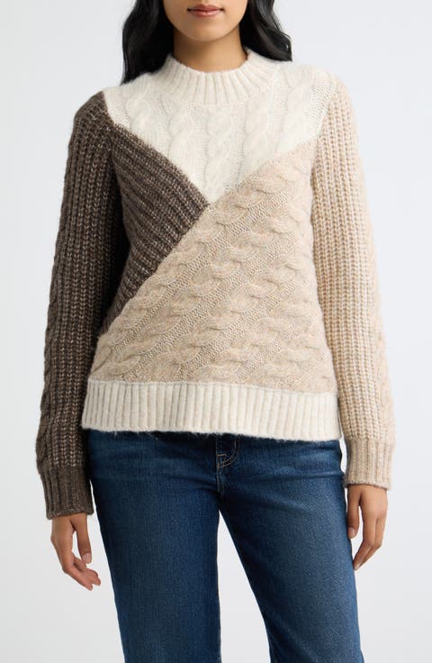 Colorblock Patchwork Cable Stitch Sweater
