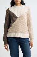 CITY BLUES Colorblock Patchwork Cable Stitch Sweater