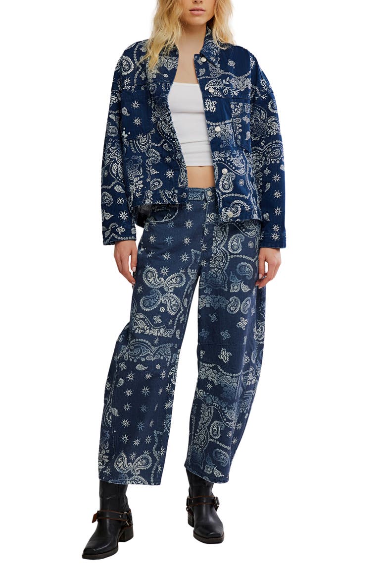 Print Barrel Leg Jeans, Alternate, color, NAVY BANDANA