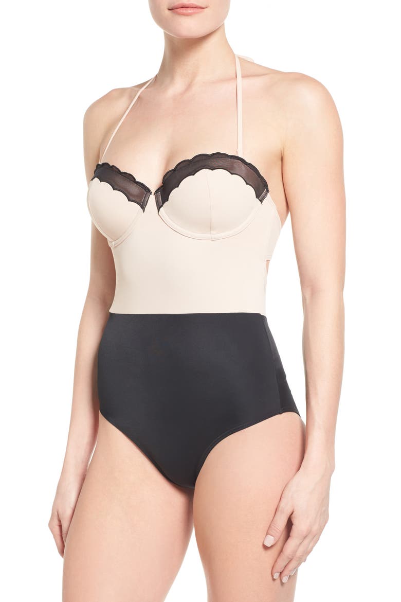 Scallop One-Piece Swimsuit, Main, color, BLACK