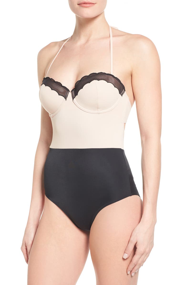Topshop Scallop One-Piece Swimsuit, Main, color,