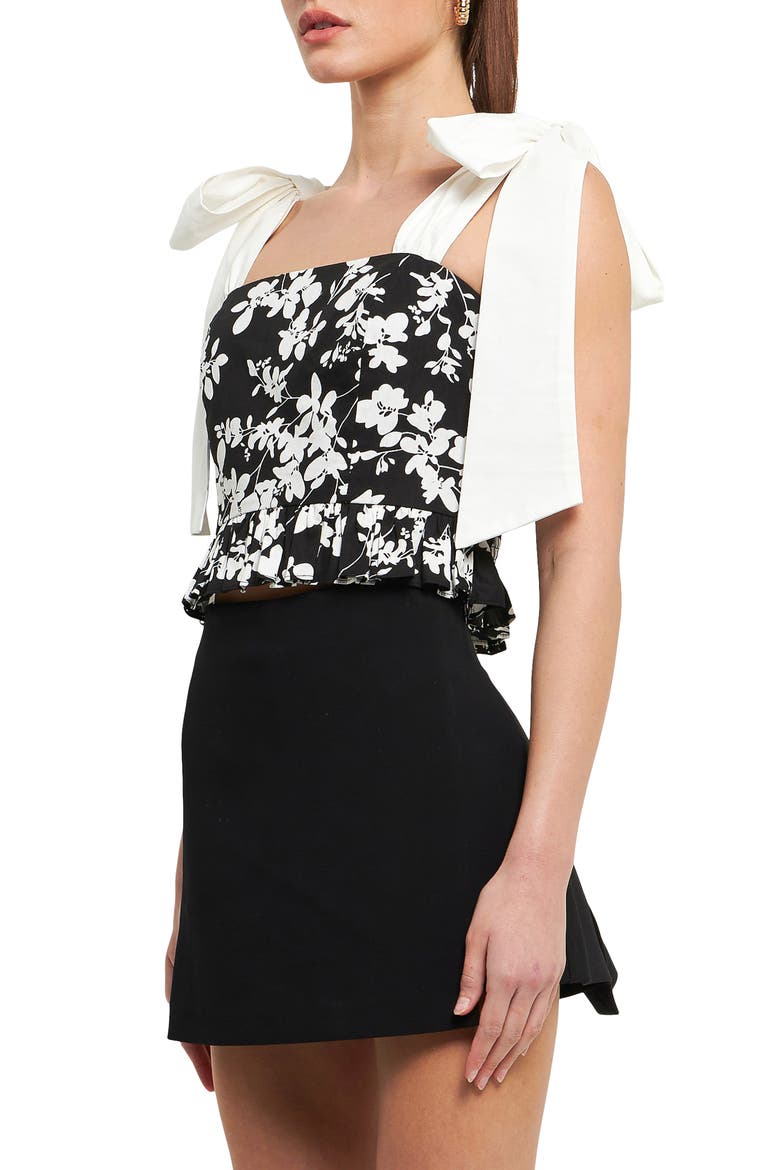 Bow Strap Peplum Tank, Alternate, color, BLACK/ WHITE