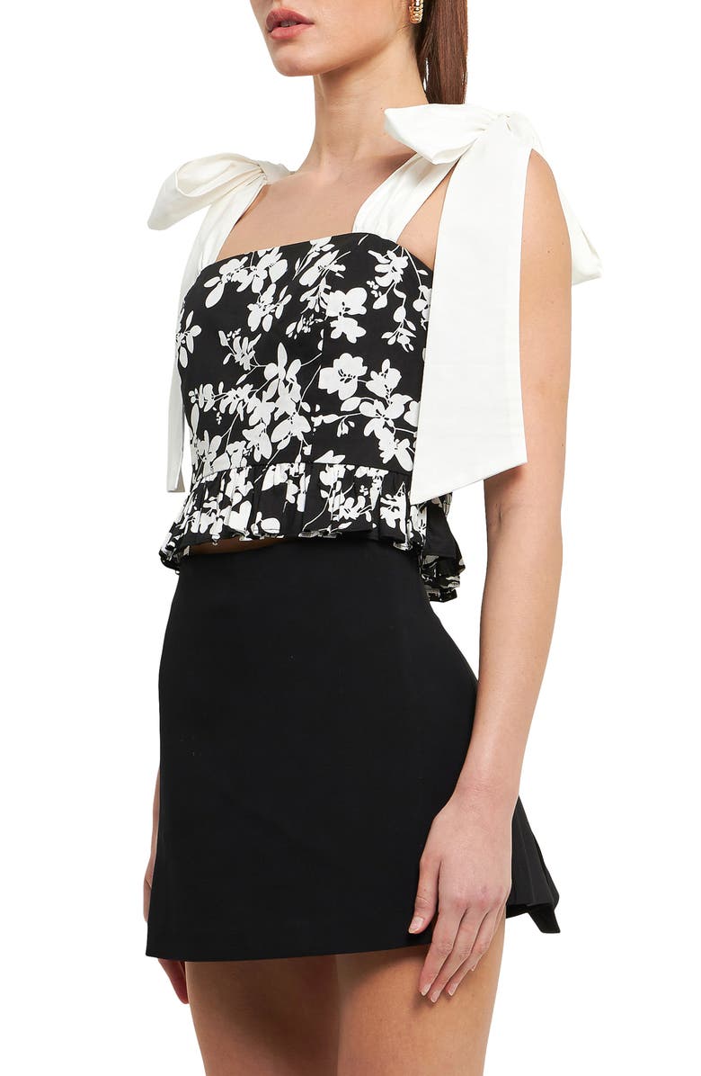 Endless Rose Bow Strap Peplum Tank, Alternate, color, Black/ White