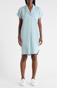 Eileen Fisher Notch Collar Linen Shirt Dress