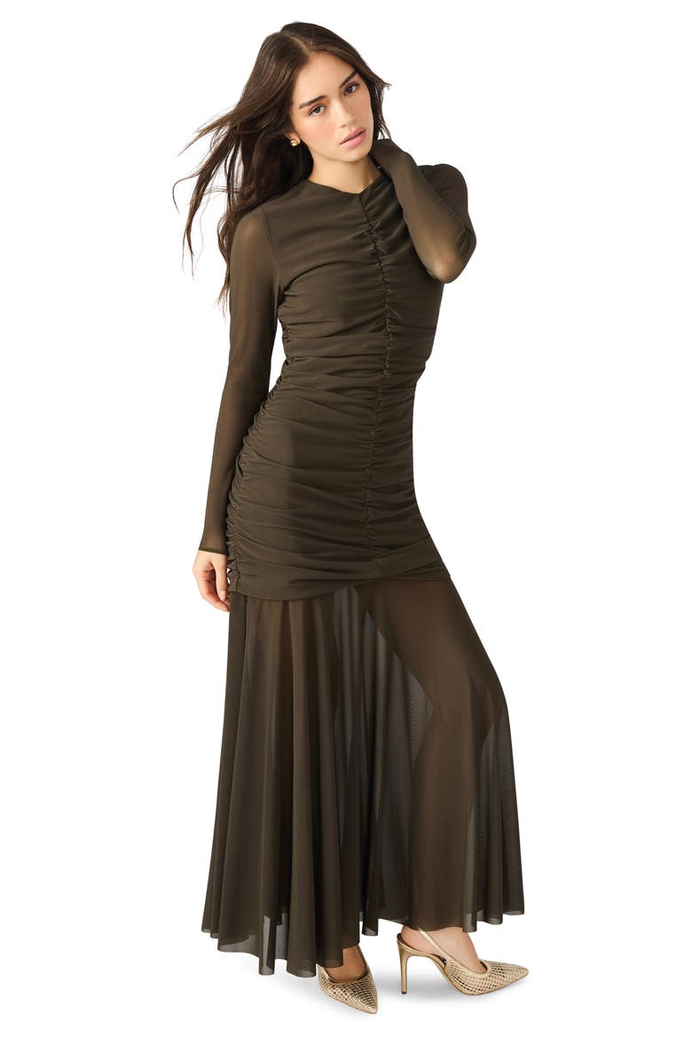 Kiara Ruched Long Sleeve Maxi Dress, Alternate, color, DARK ESPRESSO
