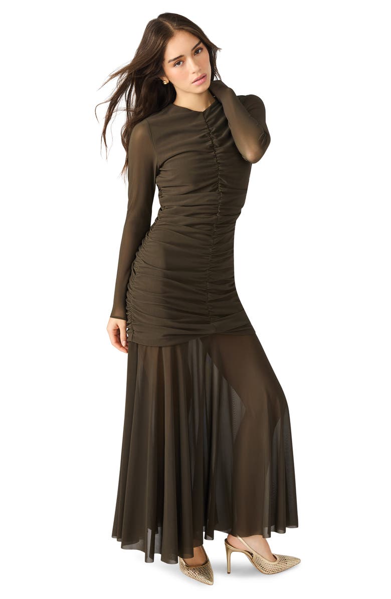 Steve Madden Kiara Ruched Long Sleeve Maxi Dress, Alternate, color, Dark Espresso