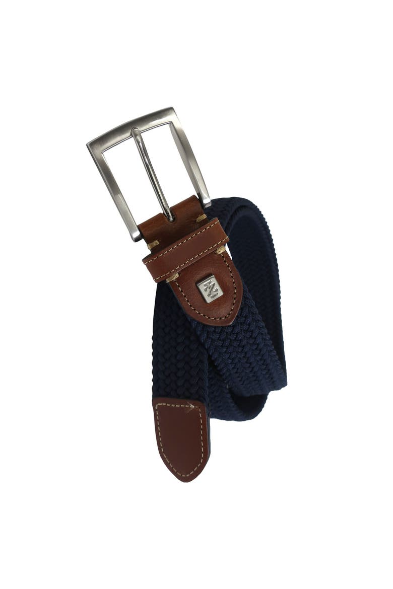 Stretch Braid with Full Grain Leather Tips, Main, color, Navy