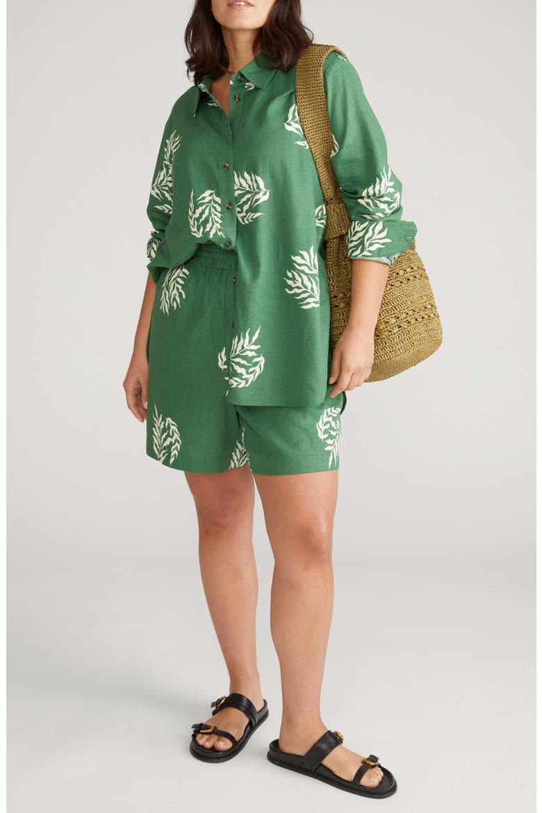 Dawn High/Low Linen Blend Shirt, Alternate, color, FERN DOT PRINT IN GREEN