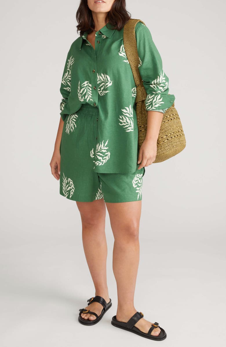 Universal Standard Dawn High/Low Linen Blend Shirt, Alternate, color, Fern Dot Print In Green