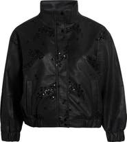Vince Camuto Sequin Floral Faux Leather Bomber Jacket