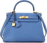 Pre-Owned Hermes Kelly Handbag Blue Togo with Gold Hardware 28