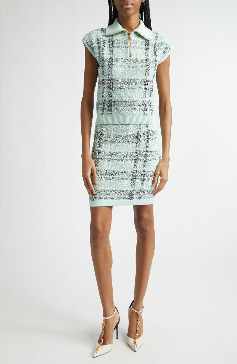 Balmain Glitter Plaid Sweater Miniskirt, Alternate, color, Ulm Pale Green/ Multi