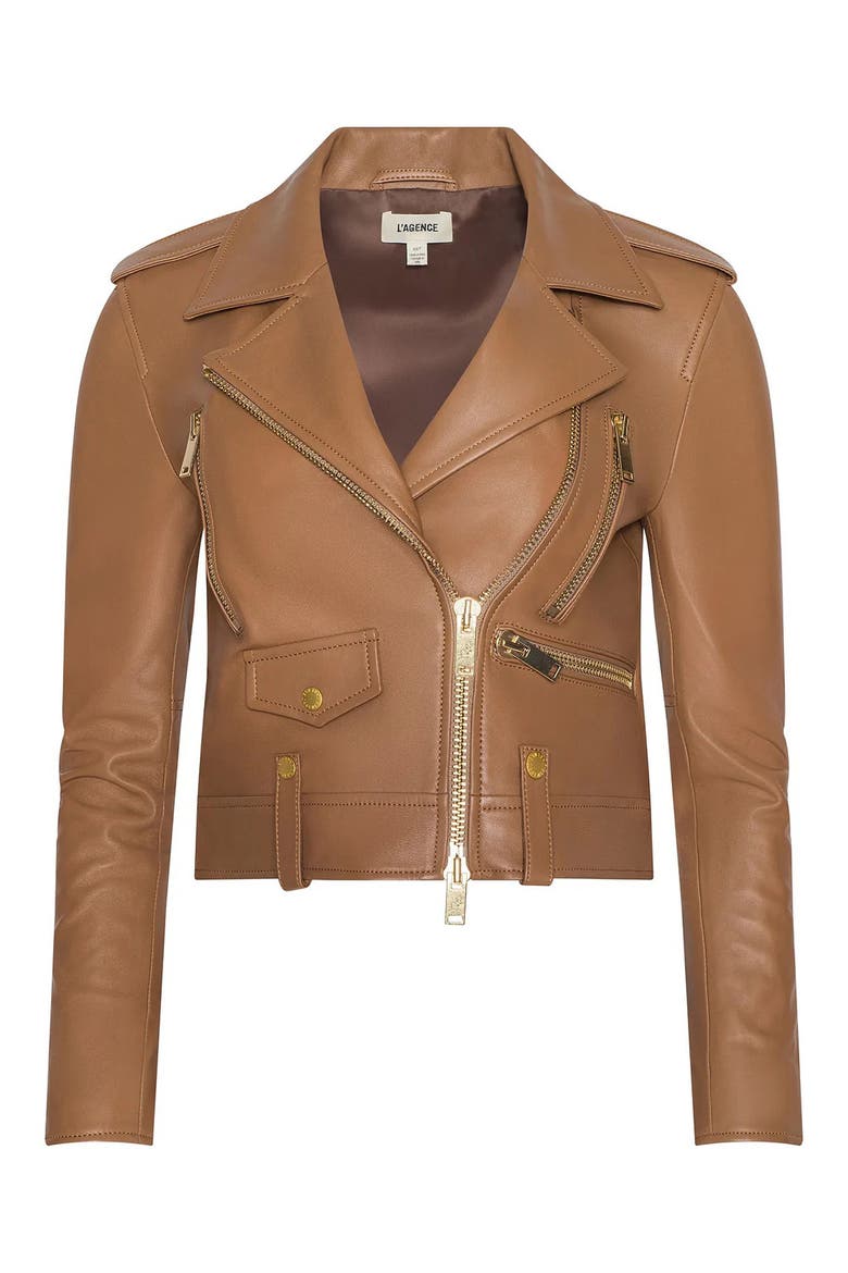 Blakely Crop Leather Biker Jacket, Alternate, color, SOFT COGNAC