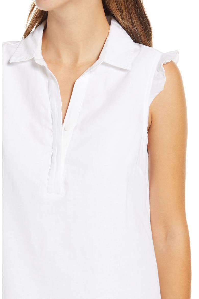 Leandrina Polo Collar Linen & Cotton Shift Dress, Alternate, color, WHITE