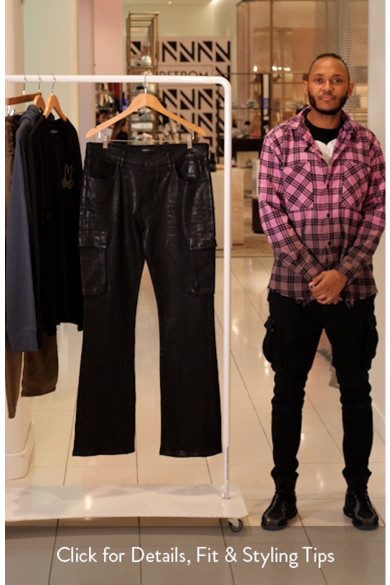 Coated Cargo Flare Jeans video