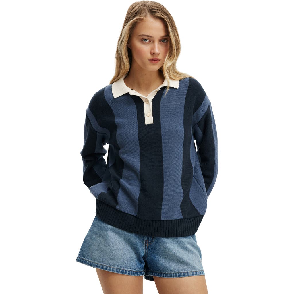 Cotton On Cotton Long Sleeve Polo In Blue