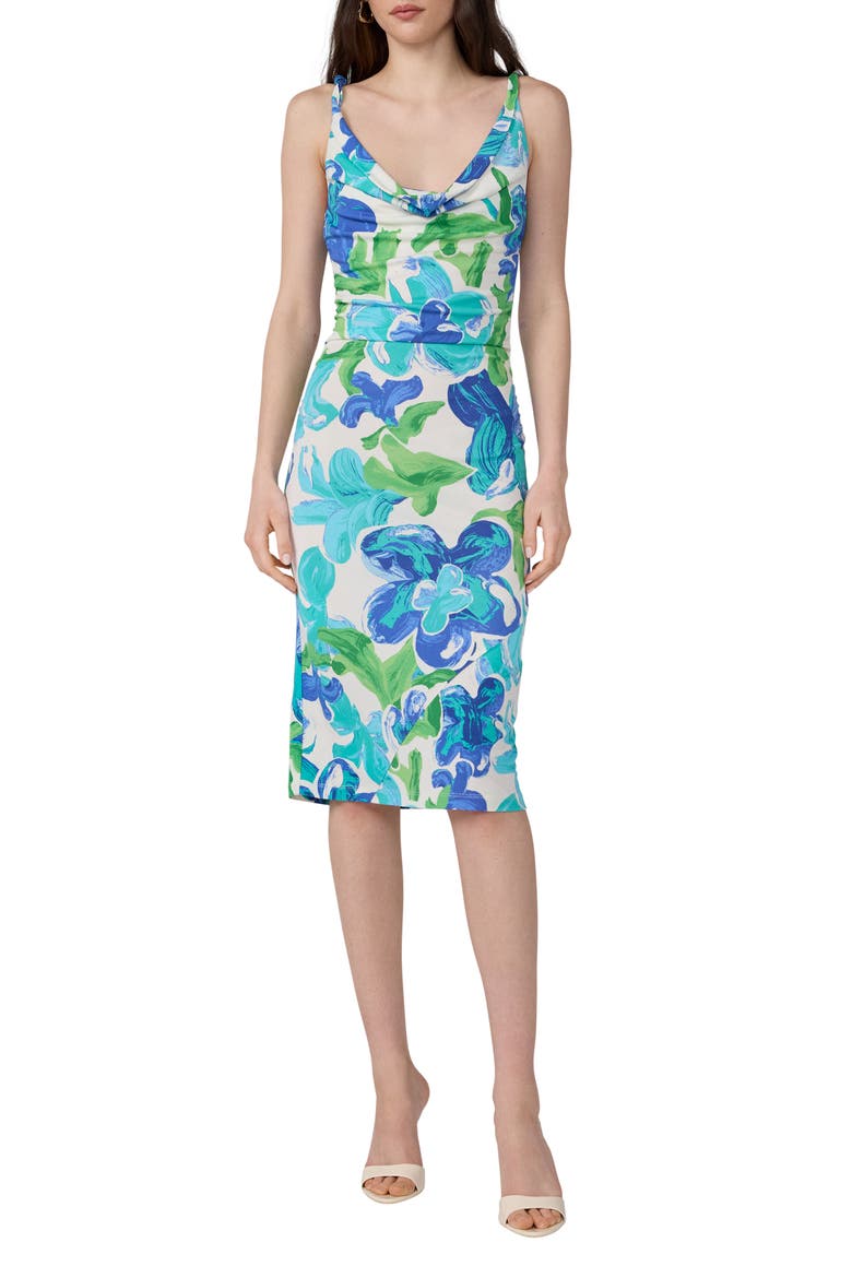 Delaney Floral Cowl Neck Dress, Main, color, COTE IBIZA BLUE
