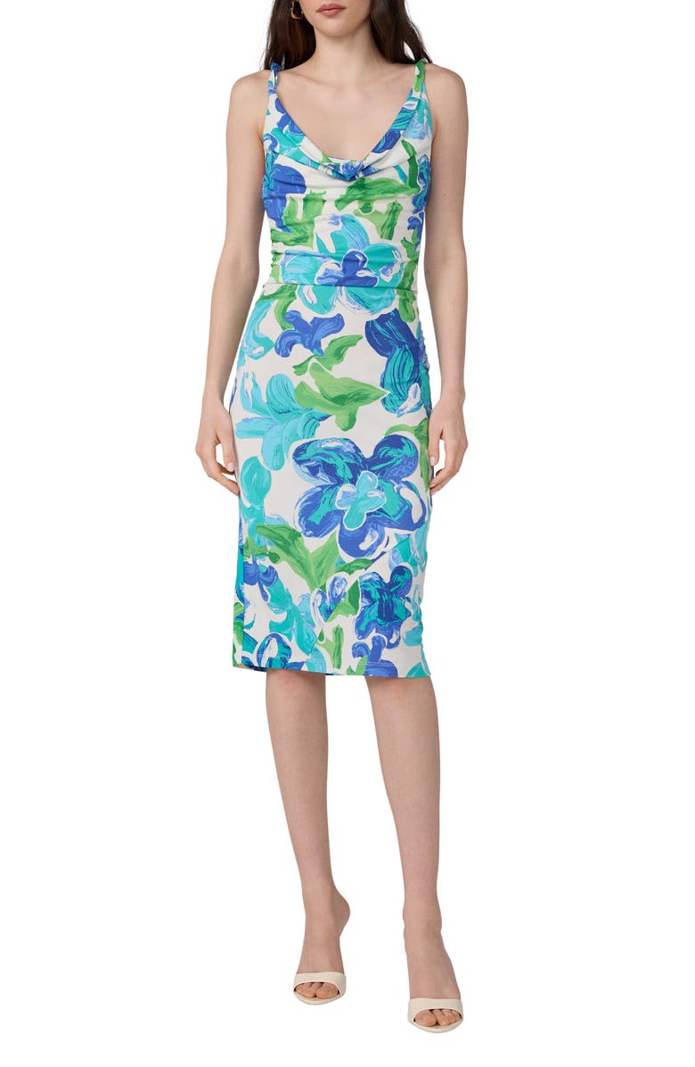 Diane von Furstenberg Delaney Floral Cowl Neck Dress, Main, color, Cote Ibiza Blue