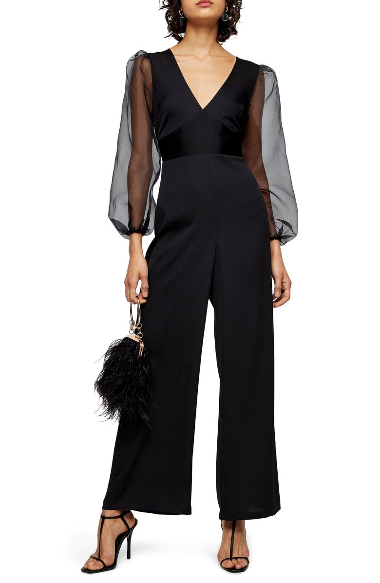 Topshop Organza Long Sleeve Jumpsuit, Main, color,