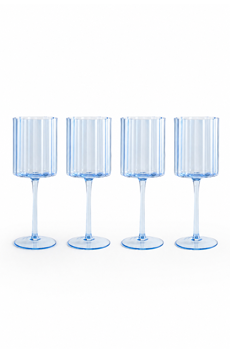 Jeanne Fitz Scalloped Rim Fluted Wine Glass, Set of 4, 12oz, Blue, Main, color, Light Blue