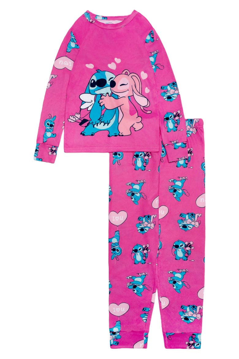 Kids' Stitch I Heart U Long Sleeve Pajamas, Main, color, PINK