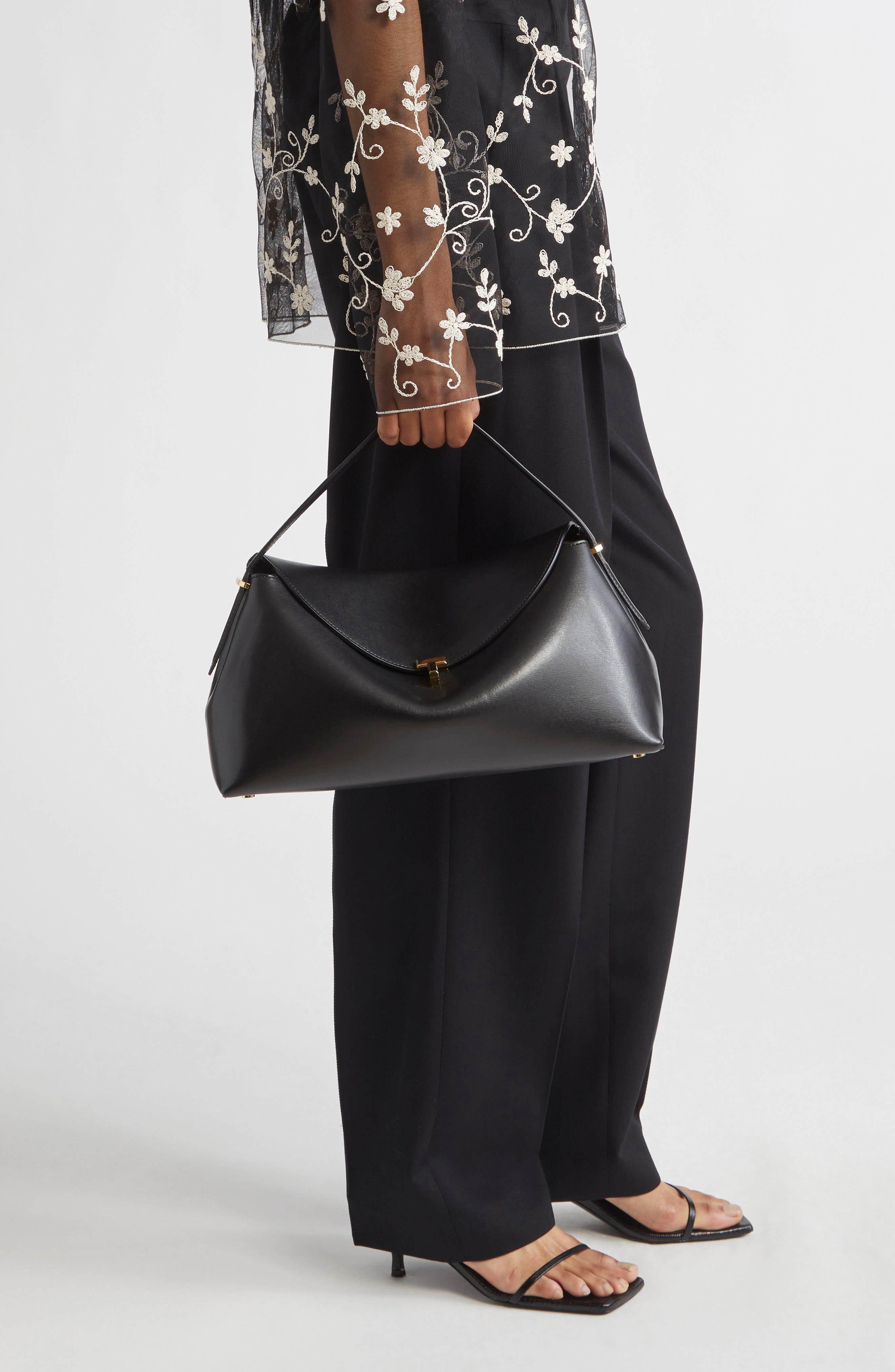 TOTEME T-Lock Curve Shoulder Bag, Alternate, color, Black