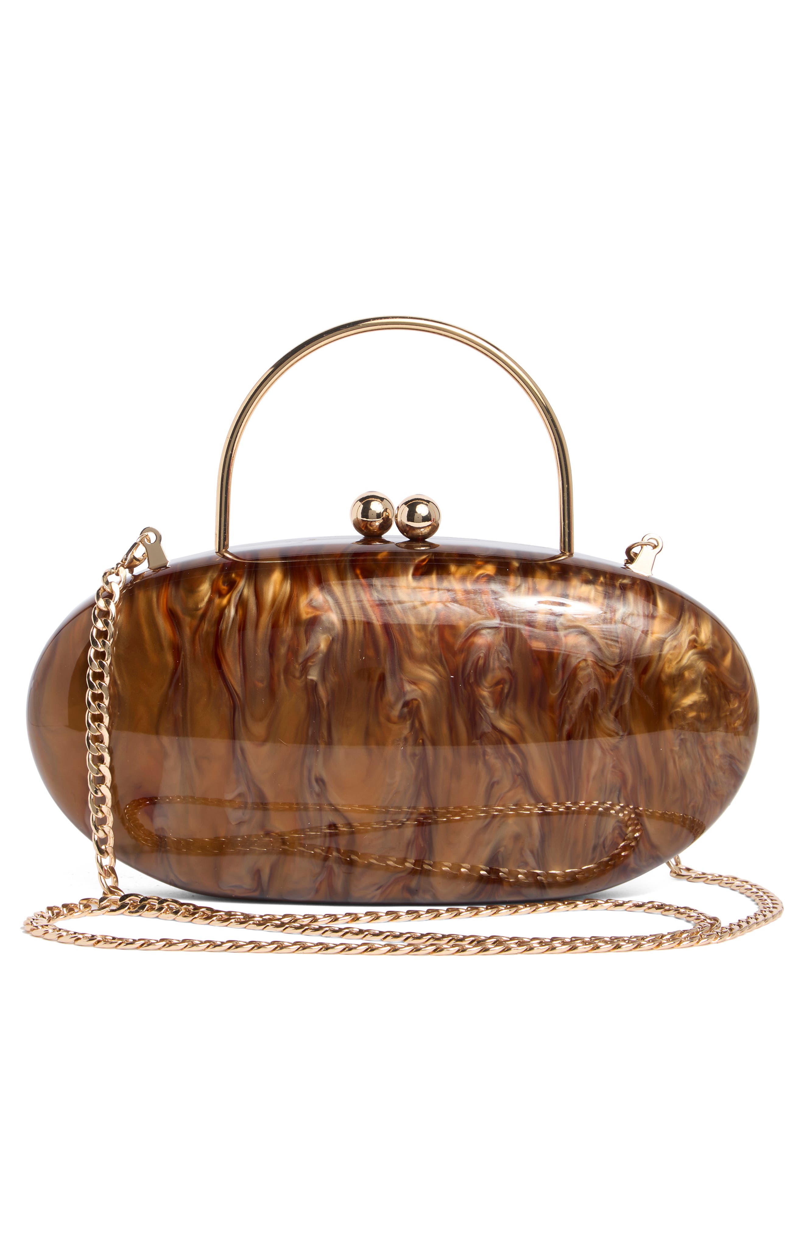 Imelda Acrylic Top Handle Bag, Alternate, color, CHOCOLATE