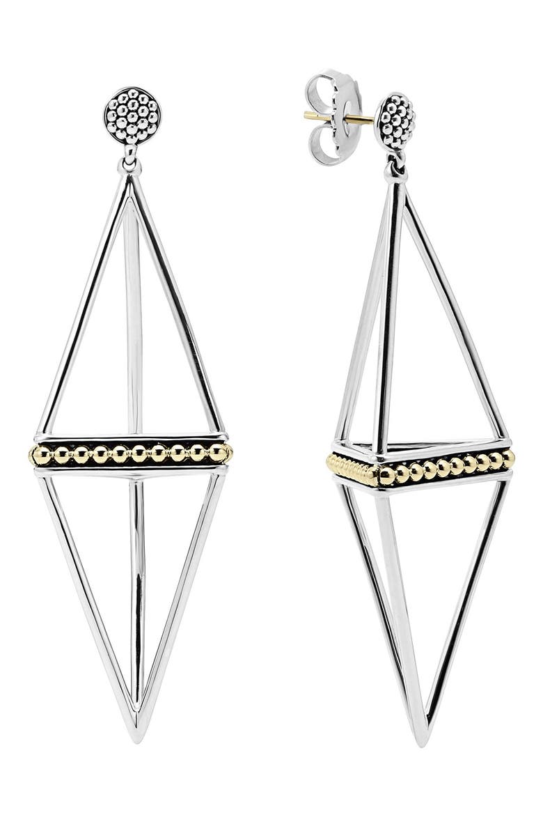 'KSL' Pyramid Drop Earrings, Main, color, SILVER/ GOLD