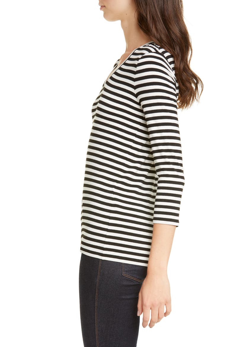 Stripe V-Neck Tee, Alternate, color, BLACK- IVORY EVEN STRIPE