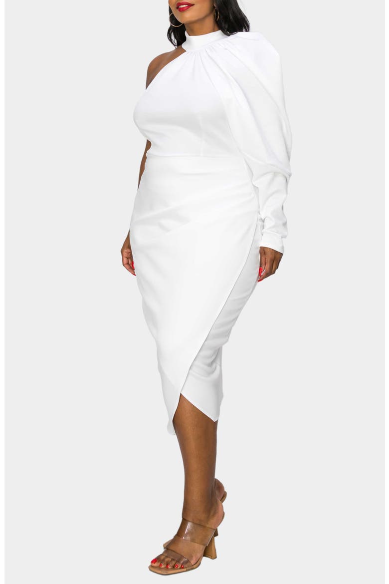 Gigi One-Shoulder Long Sleeve Midi Dress, Alternate, color, IVORY
