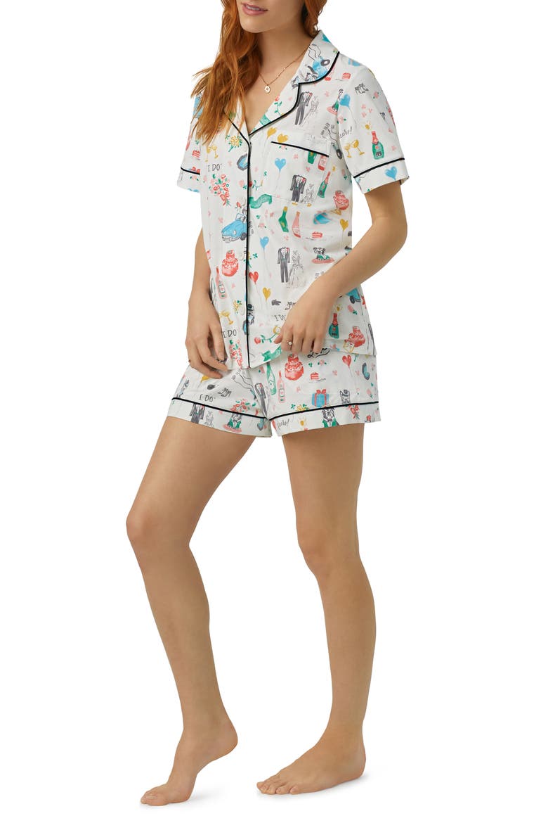 Print Stretch Organic Cotton Jersey Short Pajamas, Alternate, color, JUST MARRIED