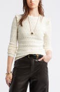 Treasure & Bond Ruffle Trim Pointelle Stitch Cotton Blend Sweater