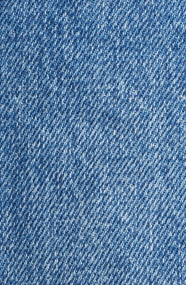 Topshop Raw Hem A-Line Denim Shorts, Alternate, color, Mid Blue
