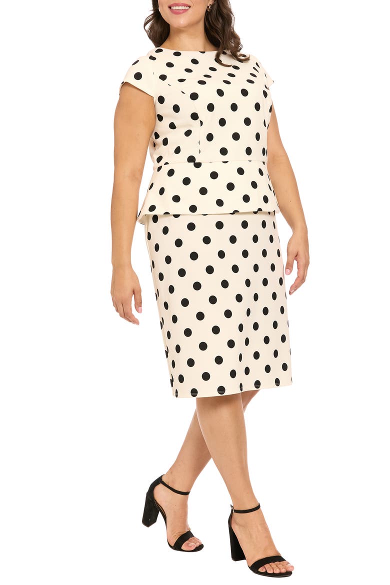 Cap Sleeve Peplum Sheath Dress, Alternate, color, CREAM/ BLACK