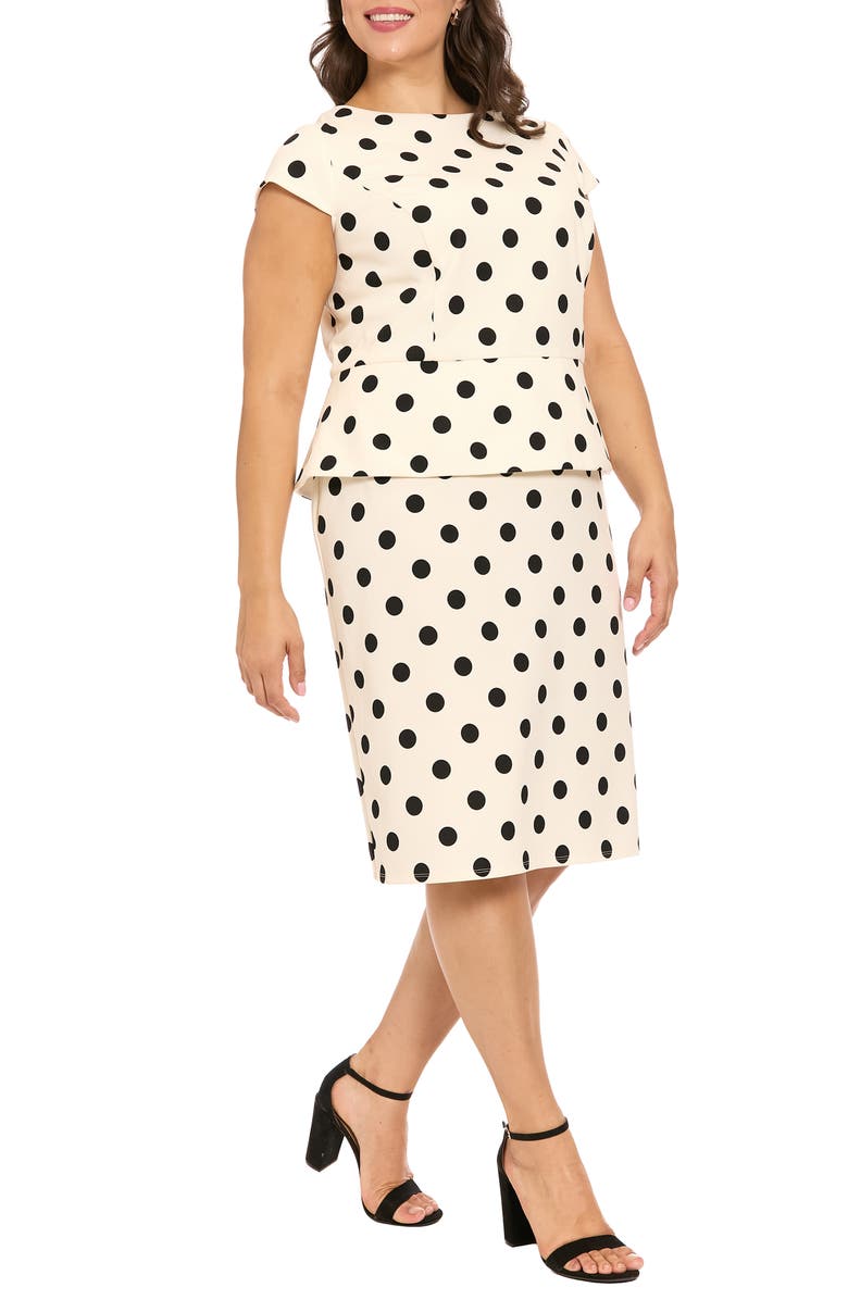 London Times Cap Sleeve Peplum Sheath Dress, Alternate, color, Cream/ Black