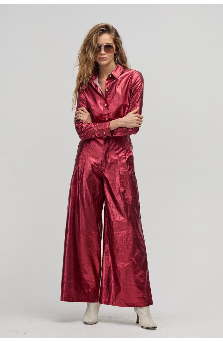 LANHTROPY San Marino Metallic Linen Shirt, Alternate, color, Metallic Cherry