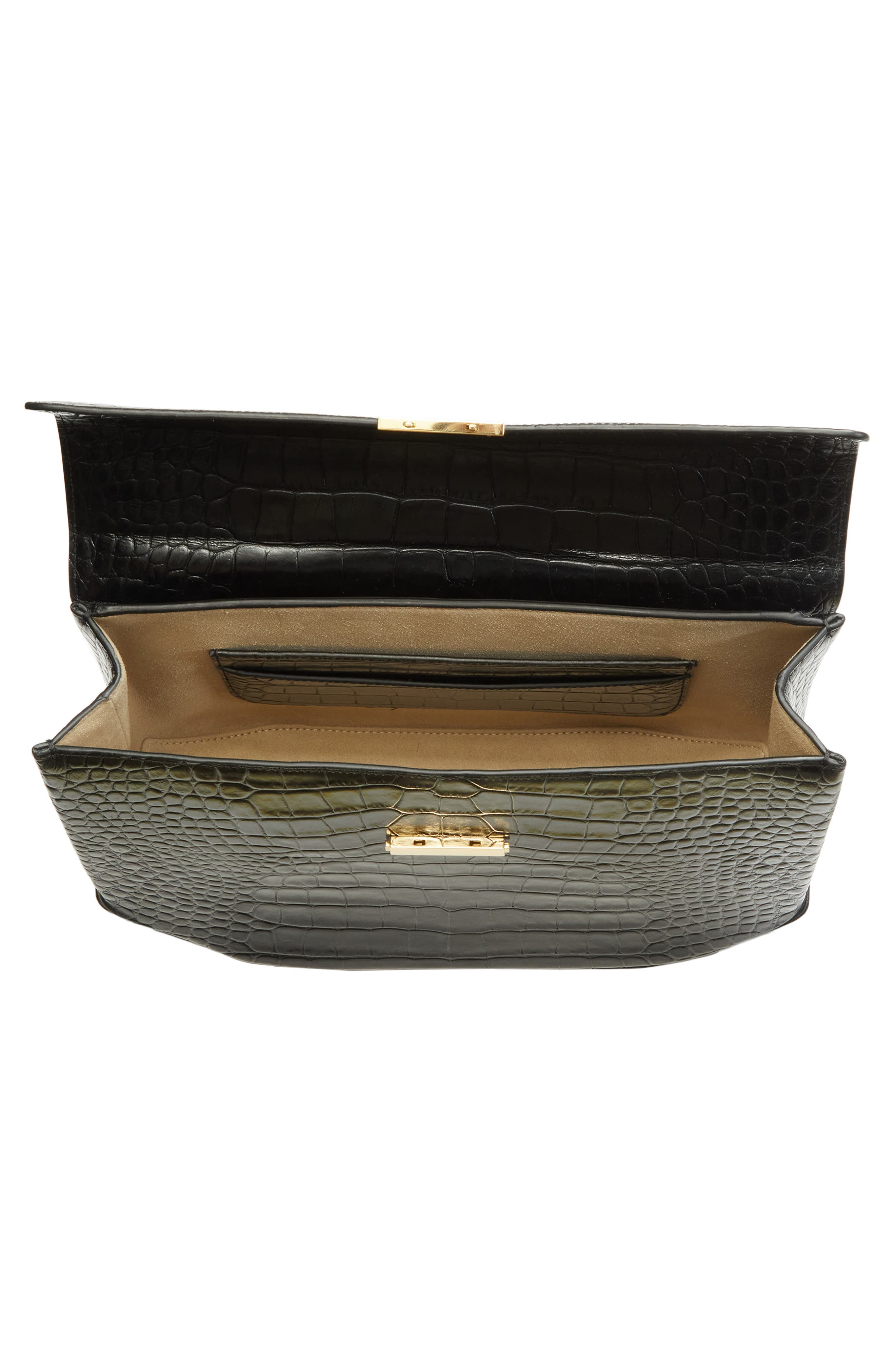 TOTEME Clip Croc-Embossed Leather Top Handle Bag, Alternate, color, Black