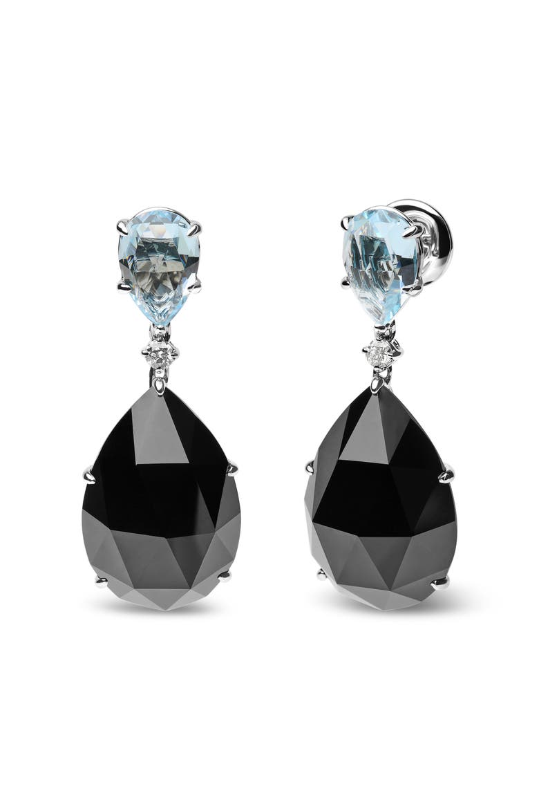 18K White Gold 1/5 Cttw Diamond with Blue Topaz & Onyx Gemstone Dangle Earring, Alternate, color, White