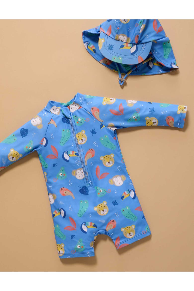Printed Longsleeve Swim Sunsuit, Alternate, color, Jungle Faces Print